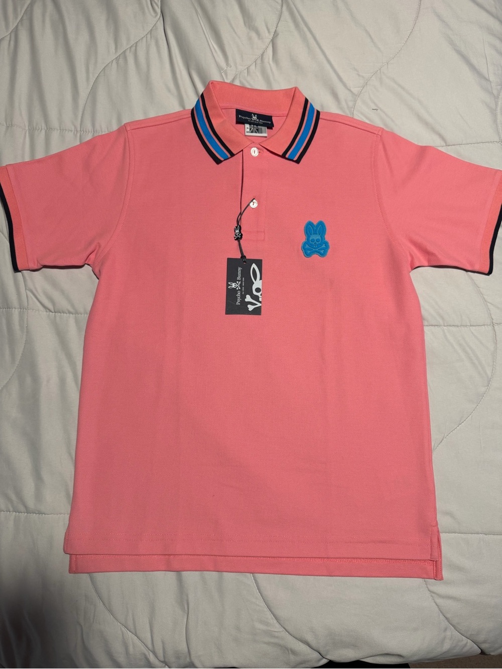 Psycho Bunny Pink Polo with Blue Bunny Patch